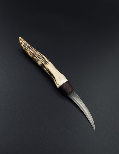 Schälmesser 80 Lagen, mit Griff (6 cm ) aus Geweih und Mahagoni