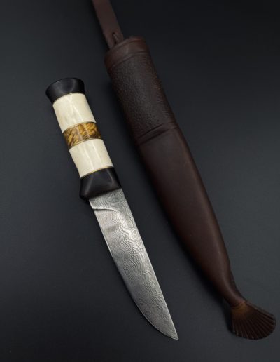 Jagdmesser 140 Lagen H.R 58 Klingenlänge 13 cm mit Griff aus Geweih und Birke