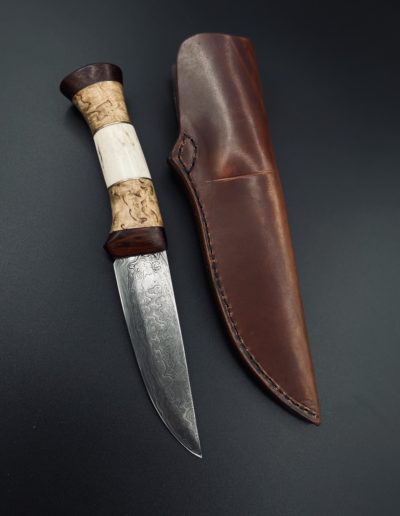 Jagmesser 300 Lagen H.R 60 Klingenlänge 13 cm mit Griff aus Schlangenholz