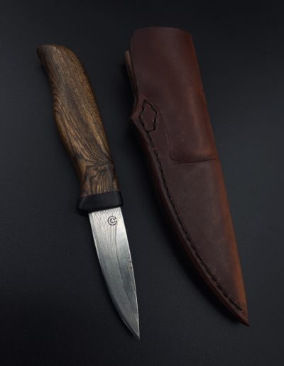 Jagdmesser aus Torsionsdamast H.R 58 8 cm mit Griff aus Zebrano